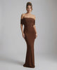 Celeste Maxi Dress by Lauven - Elegant brown strapless sheath dress showcasing a sleek silhouette, perfect for evening events.