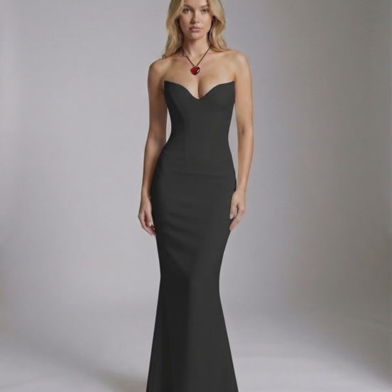 Celeste Maxi Dress by Lauven, elegant black strapless gown with a flattering fit for a modern look.