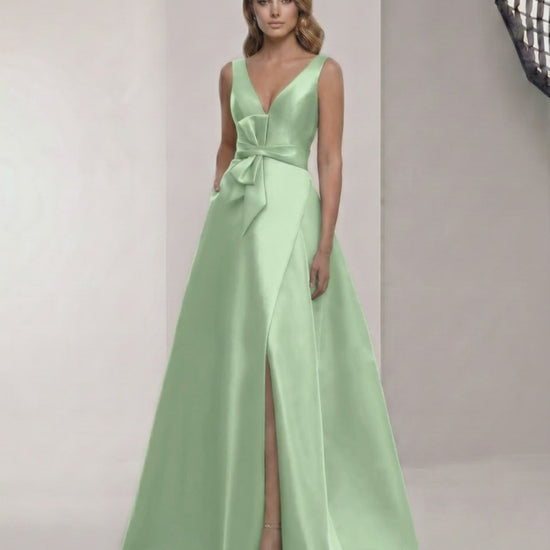 Elysia Maxi Dress – Satin A-Line Green Maxi Dress with V-Neck elegance from Lauven, perfect for formal occasions.