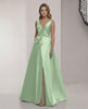 Elysia Maxi Dress – Satin A-Line Green Maxi Dress with V-Neck elegance from Lauven, perfect for formal occasions.