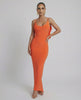 Lauven Orion Maxi Dress in sleek orange, sleeveless silhouette featuring stretch-enhanced fit.