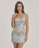 Lustre Mini Dress by Lauven, sequined with fringe detailing, showcasing a sleek bodycon silhouette.