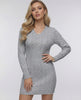 Nimbus Mini Dress by Lauven – Soft cable knit long sleeve V-neck dress in light gray with elastic waist.