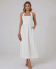 Selene Midi Dress - White halter midi dress with elegant A-line flow by Lauven, designed for modern femininity and sophistication.