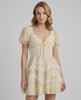 Soleil Mini Dress by Lauven, soft floral print, tiered ruffles, flattering A-line silhouette for a romantic and elegant look.