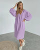 Elara Midi Dress in lavender cotton, featuring puff sleeve detail for effortless elegance by Lauven.