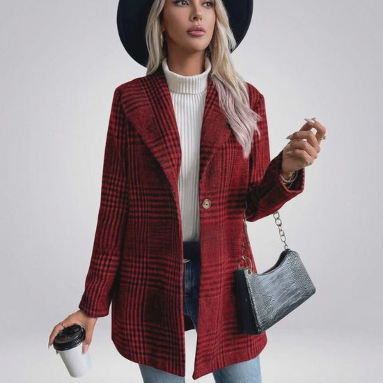 Verona Jacket by Lauven - Women’s Red Plaid Jacket with Slim Fit and Tailored Silhouette, perfect for modern layering.