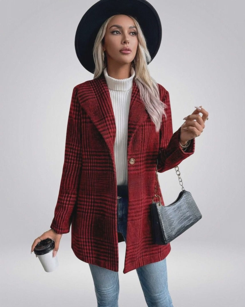 Verona Jacket by Lauven - Women’s Red Plaid Jacket with Slim Fit and Tailored Silhouette, perfect for modern layering.