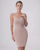 Elysia Mini Dress by Lauven, ribbed knit with side slit, sleeveless square neckline, form-fitting design.
