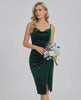 Emerald Mini Dress featuring green velvet, cowl neck, elegant slit, by Lauven, perfect for elevated occasions.