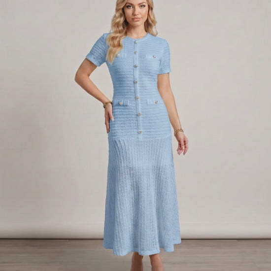 Aureline Maxi Dress by Lauven, textured knit, round neck, flared hem, polished finish for a refined silhouette.