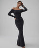 Lauven Luna Maxi Dress, sleek off-shoulder long sleeve, luxurious stretch fabric in classic black.