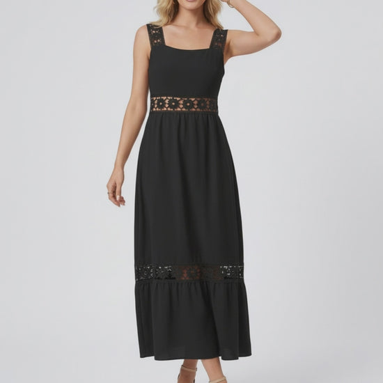 Celeste Midi Dress by Lauven featuring elegant lace insets for a chic, contemporary silhouette.