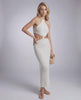 Sienna Midi Dress featuring a backless design and halter neck, perfect for cocktail events and weddings by Lauven.