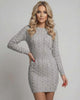Sterling Mini Dress by Lauven in soft gray with cable knit design, long sleeves, and flattering sheath silhouette.