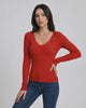 Scarlet Pullover by Lauven - Women's V-Neck Slim Fit Sweater in Red with Long Sleeves