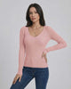Florence Pullover by Lauven - Women’s pink V-neck pullover sweater with slim fit and long sleeves.
