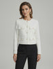 Liora Jacket by Lauven, elegant white wool blend with gold buttons, tailored for modern women.