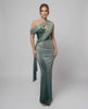 Virella Maxi Dress - Green draped maxi with bustier detail, embellished fabric and modern elegance by Lauven.