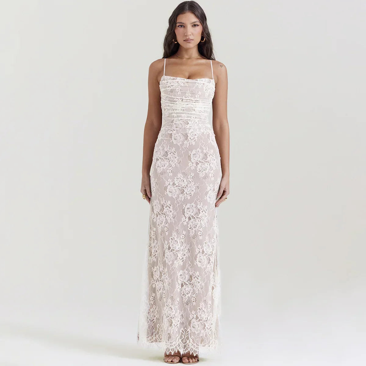 Elegant lace maxi dress for women, perfect for weddings, formal occasions, and summer events.