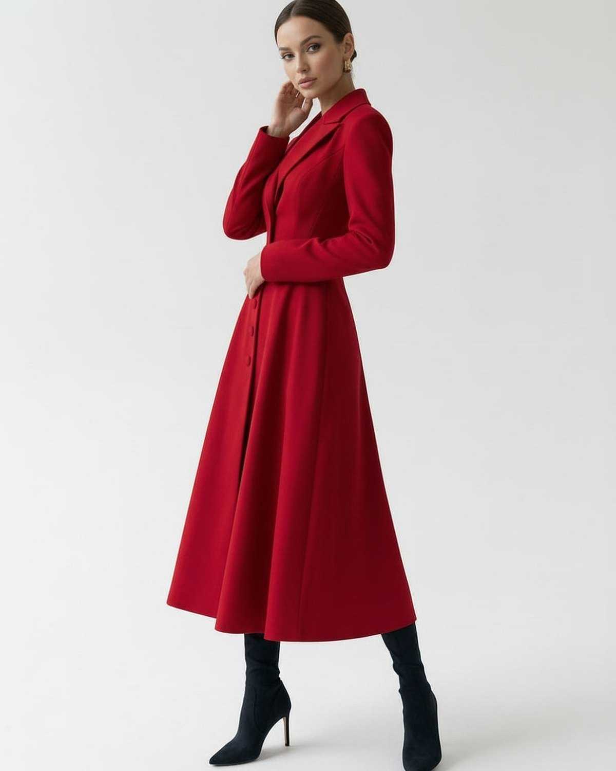 Roselle Midi Dress - Red tailored A-line blazer silhouette, exuding modern elegance and feminine sophistication by Lauven.