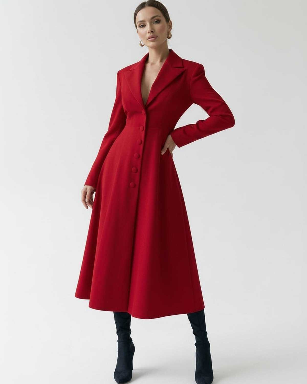 Roselle Midi Dress – Red A-line blazer dress by Lauven, featuring tailored silhouette and elegant style.