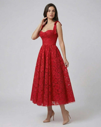Scarlet Midi Dress by Lauven - Lace A-Line elegance perfect for summer events and celebrations.