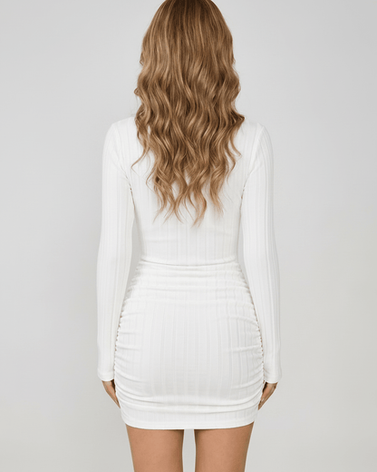 Serelle Mini Dress – Ribbed knit, crew neckline, bodycon silhouette by Lauven, featuring soft texture and modern look.