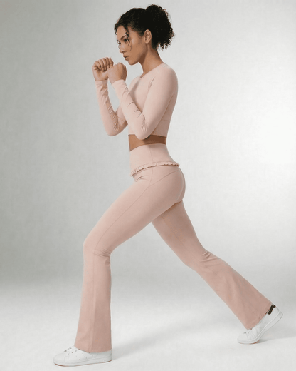 Serena Leggings by Lauven showcased in a model, demonstrating flare pants that blend style and comfort.