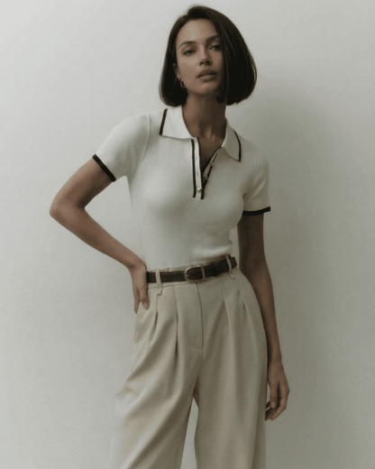 Siena Polo Shirt by Lauven - Elegant slim fit polo in breathable fabric, showcasing modern contrast details.