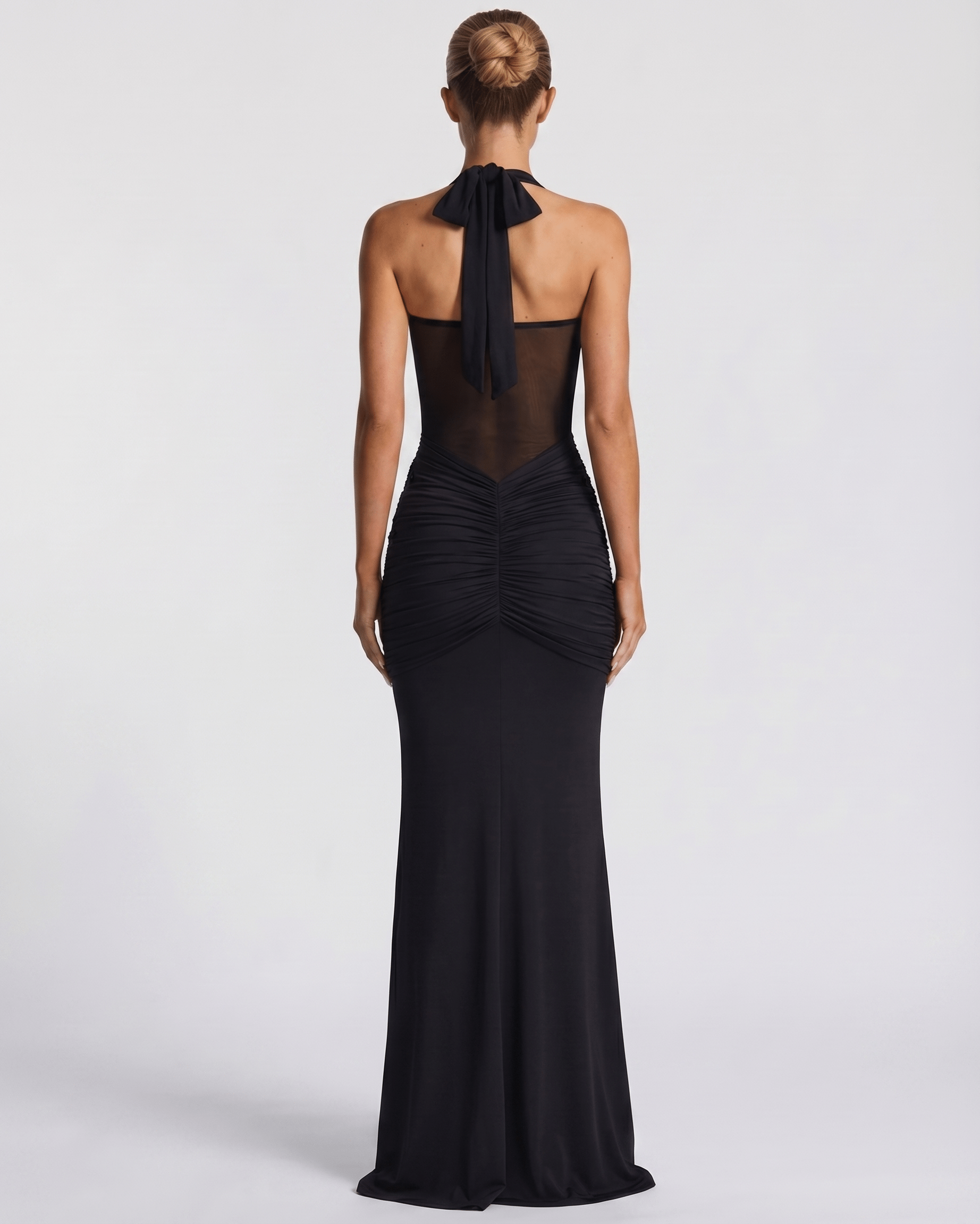 Sienna Maxi Dress - Black halter maxi dress with mesh panel and mermaid silhouette by Lauven.