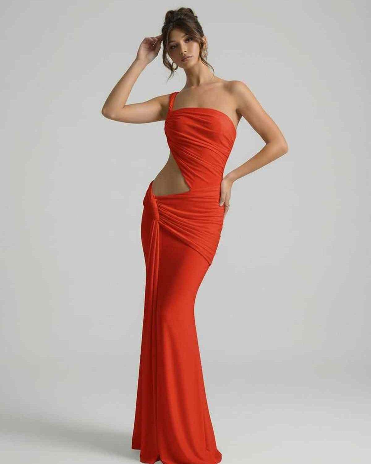 Sienna Maxi Dress featuring asymmetrical draping and backless silhouette by Lauven.
