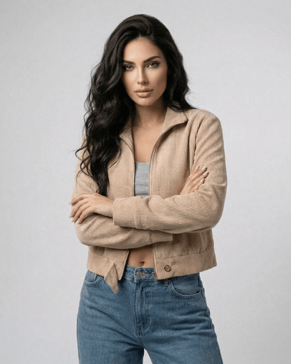 Sienna Slim Jacket by Lauven, a women's fitted zip-up jacket in a stylish casual look.