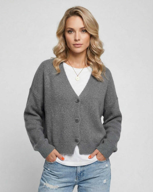 Slate Cardigan by Lauven - Classic grey knit cardigan with a relaxed fit, perfect for casual layering.