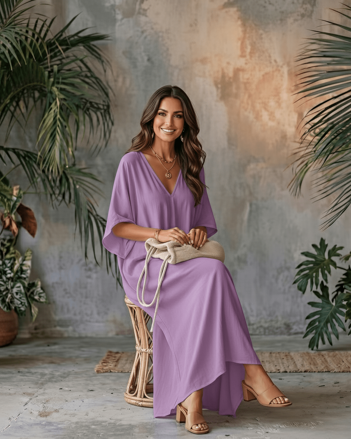 Solara Maxi Dress - Lightweight chiffon, V-neck, relaxed silhouette for effortless styling by Lauven.