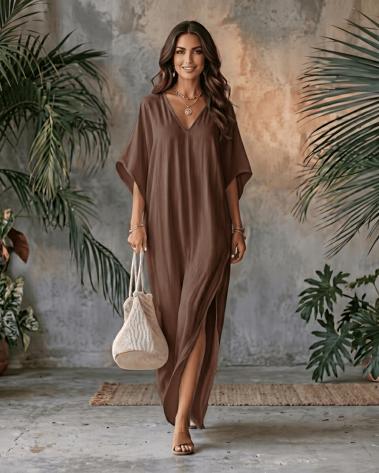 Solara Maxi Dress in lightweight chiffon, V-neck style, featuring a relaxed silhouette by Lauven for effortless summer elegance.