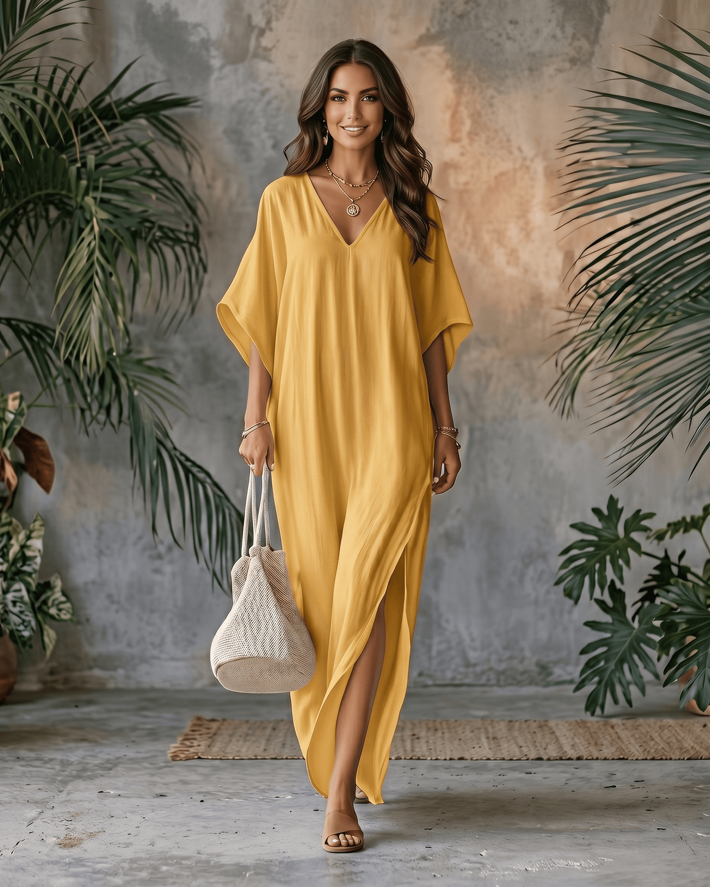 Solara Maxi Dress in lightweight chiffon with V-neck, relaxed silhouette for effortless warm-weather styling by Lauven.