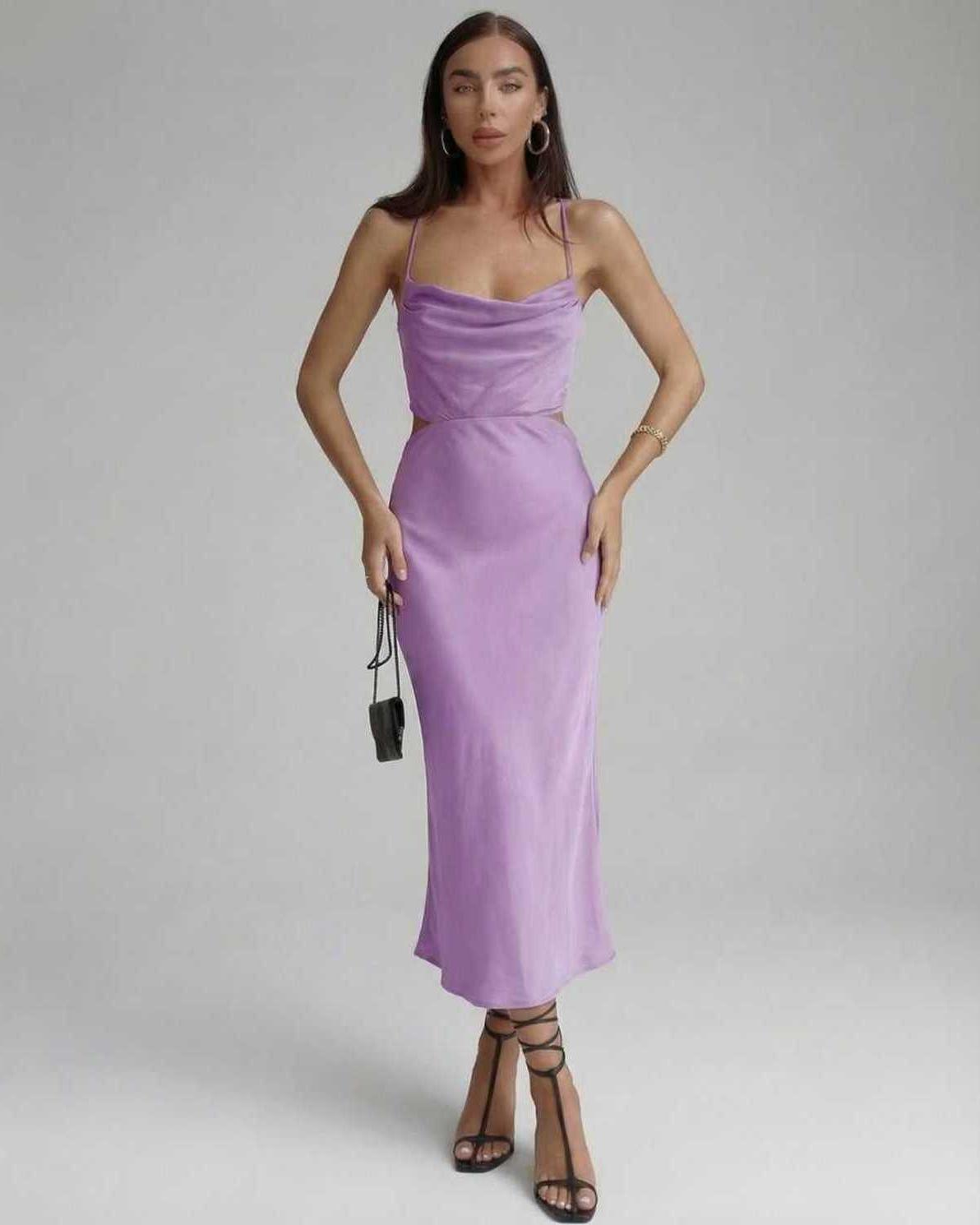Vega Midi Dress – Elegant lilac sleeveless silhouette by Lauven, perfect for modern women embracing sophistication.