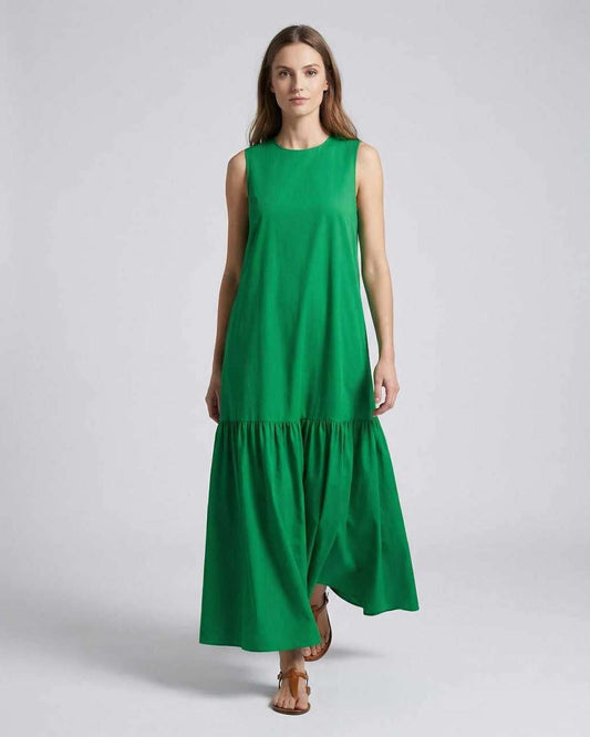 Verde Midi Dress - Green sleeveless A-line dress by Lauven, perfect for casual summer style.