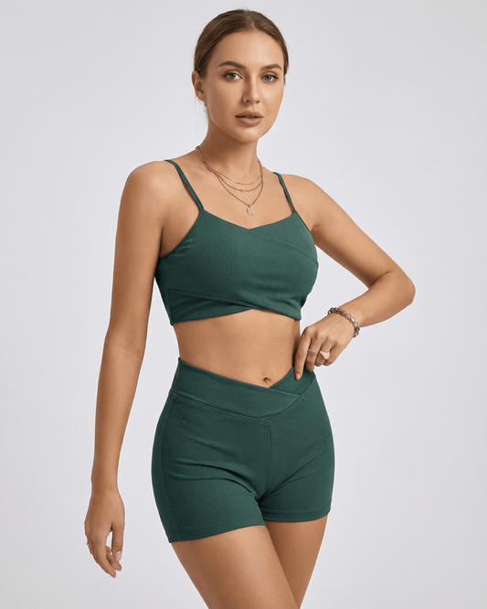 Verdea Two-Piece Swimsuit by Lauven, modern green two-piece with a sleek sleeveless top and high-elasticity shorts.