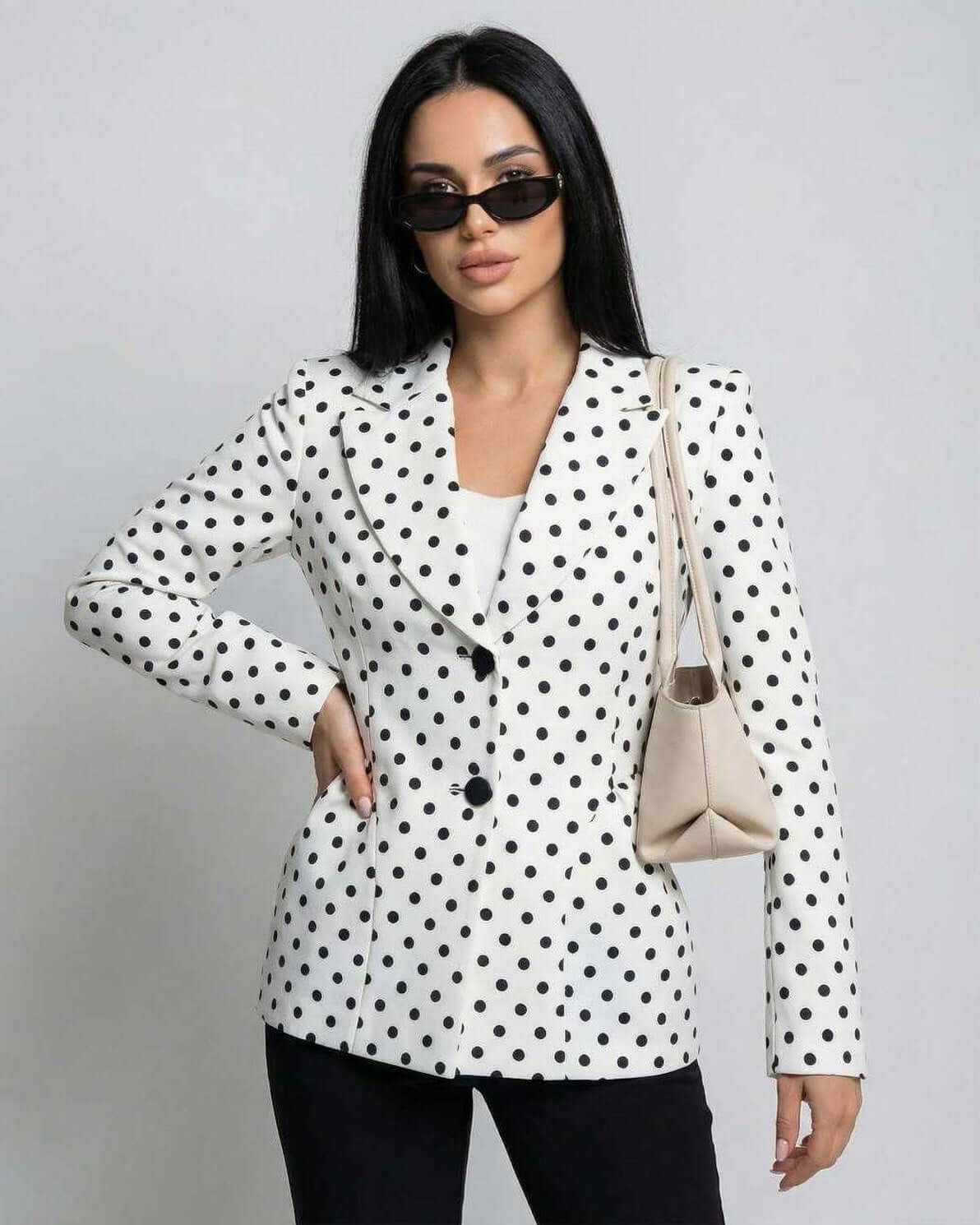 Verona Jacket by Lauven - Slim Fit Polka Dot Jacket for Women, perfect for business elegance.