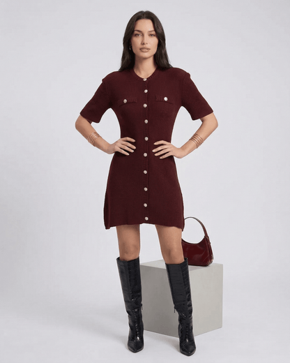Viera Mini Dress by Lauven featuring a chic knit design, button closure, and modern style.
